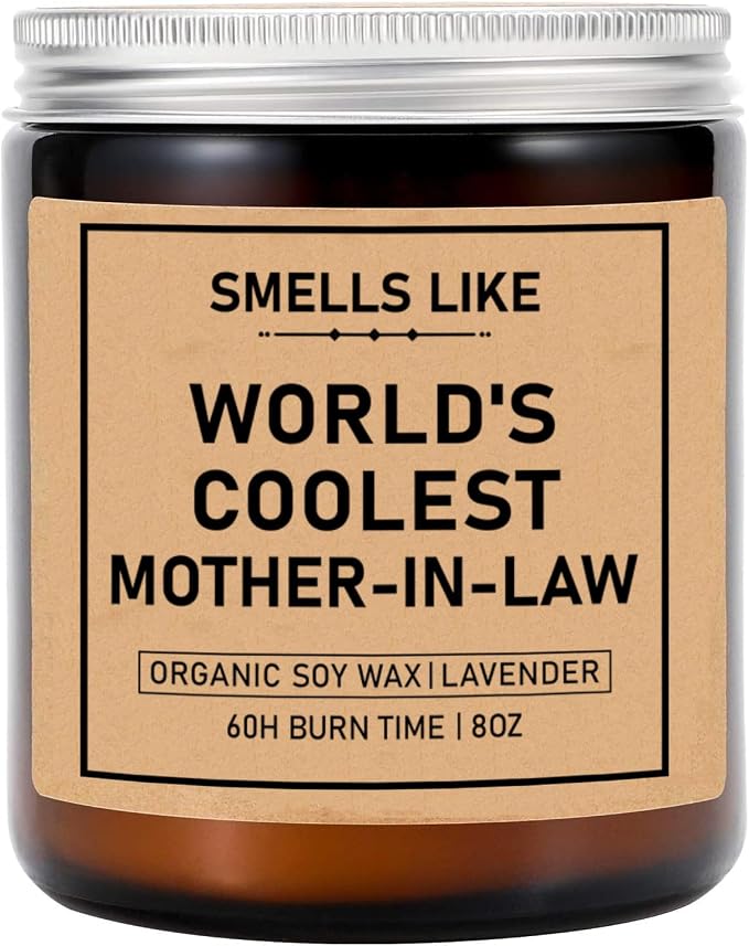 World's Coolest Mother-in-Law Soy Candle - 8oz Jar - Lavender Scent - 50 Hour Burn Time - Stress Relieving - Mother's Day Gift