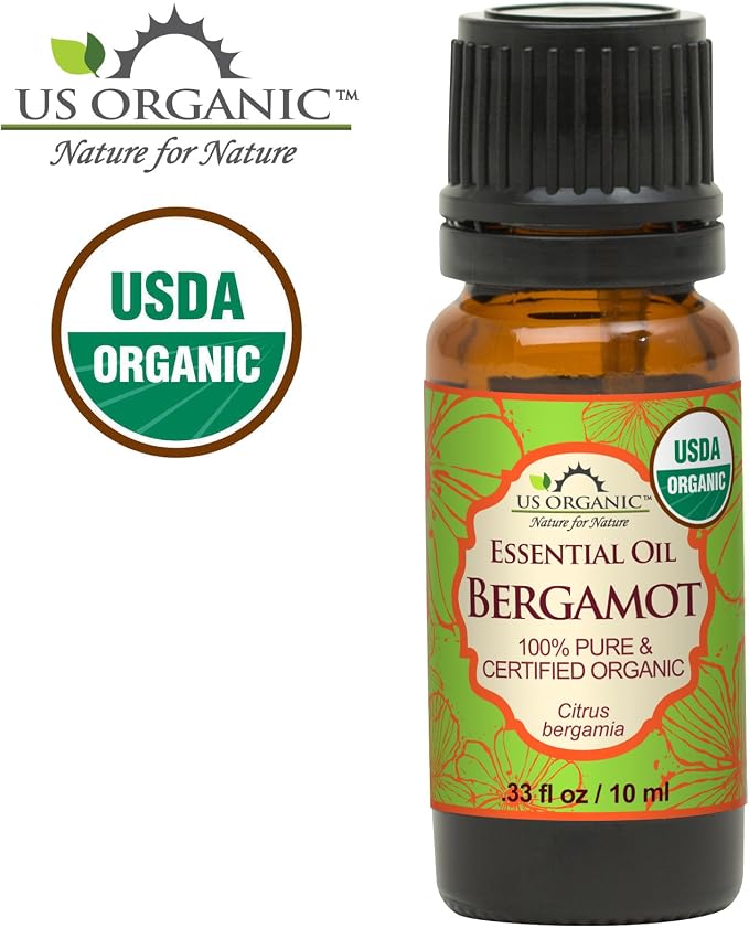 US Organic 100% Pure Bergamot Essential Oil, USDA Certified Organic, Cold Pressed, with Euro droppers (More Size Variations Available) (10 ml / .33 fl oz)