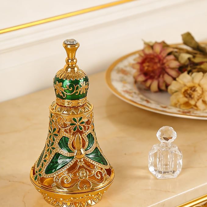 Arabic Patterns Scent Bottle, Middle Eastern Alloys Stylish Perfume Bottle, Small Sized Portable Container for Home Travel Carrying