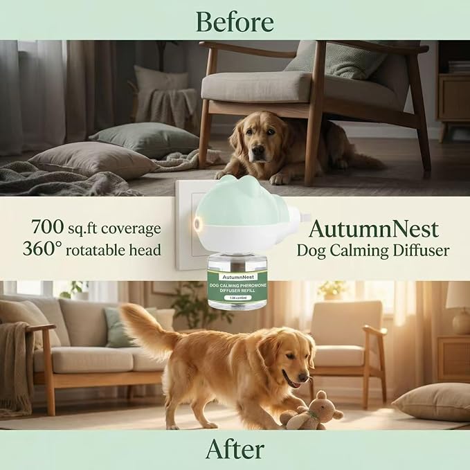 Dog Calming Diffuser Plug-in with Gentle Night Glow, 3 Refills Kit for Behavioral Support, Stress Soothing Aid for Pets During Travel, Thunder, Vet Visits, Fireworks, Safe Formula, 90 Days Supply