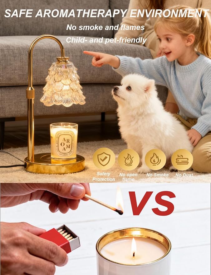 Candle Warmer Lamp, Flower Glass Candle Lamp with Timer, Birthday Gifts for Mom Women, Dimmable Height Adjustable Home Gifts, Home Decor for Home Bedroom Office Fragrance (White Flower)