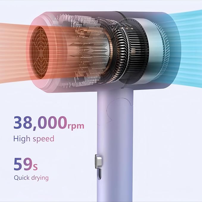Foldable Ionic Hair Dryer with Diffuser, 800W Fast Drying Blow Dryer, 38000 RPM, Lightweight, Pink Blue, for Home & Travel (Pink Blue)