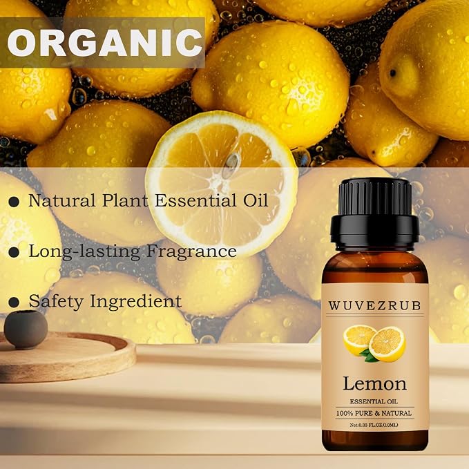 Lemon Essential Oils 10ML, 100% Pure and Natural Essential Oil for Aromatherapy Diffuser - 0.33 Fl Oz/Lemon
