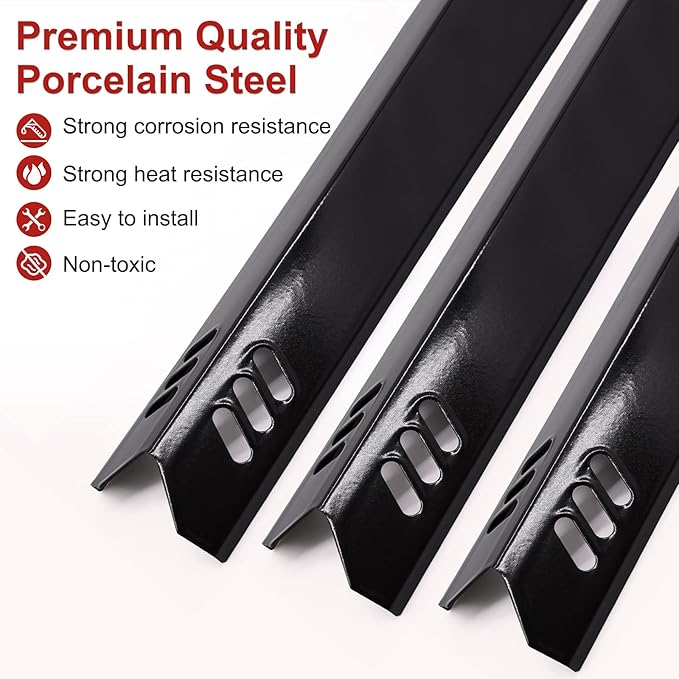15 inch Porcelain Grill Heat Shields Replacment for Dyna-Glo DGF510SBP, DGF493BNP, Set of 4 Barbeque Grill Heat Plates for Backyard Grill Replacement Parts BY15-101-001-02, BY13-101-001-13, GBC1460W