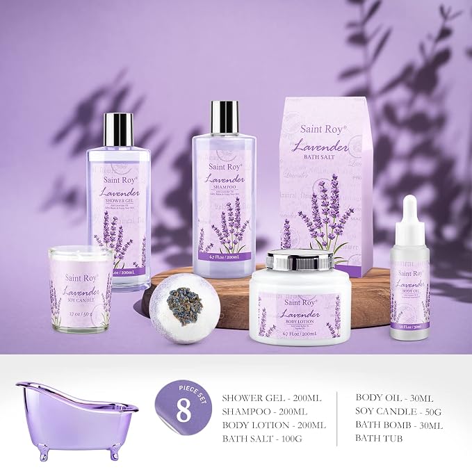 Spa Gift Basket Gifts for Women, Lavender Bath and Body Gift Basket, Spa Kit for Women, Self-Care Relaxation Set, Home Spa Gift Basket, Birthday, Christmas, Bath Spa Kit Woman gift, Anniversary