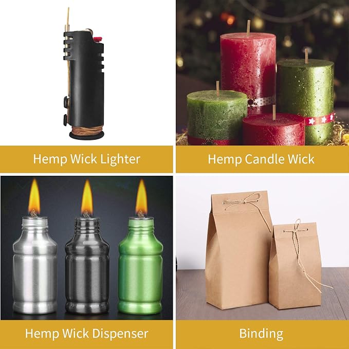 CHEFBEE 200 FT Organic Hemp Wick, Well Coated Natural Beeswax for Hemp Wick Lighter or Candle Making, Slow Burn, No Dripping, Standard Size(1.1mm)