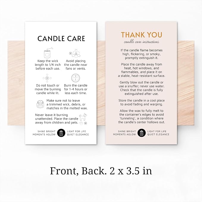 200 pack - Premium Handmade Candle Care Instruction Cards White 2x3.5 in, Small Business | Soy Bees Wax Melt, Candle Makers, Making Supplies Kit Set, Containers, Jars, Pot, Package
