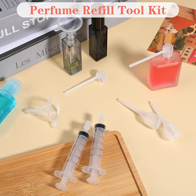 12PCS Perfume Refill Tool Kit 5ml Plastic Cosmetic Dispenser Transfer Tool Include Funnels Extractor Pumps Syringes Squeeze Droppers for Travel Perfume Atomizer Liquid Fragrance Essential Oils