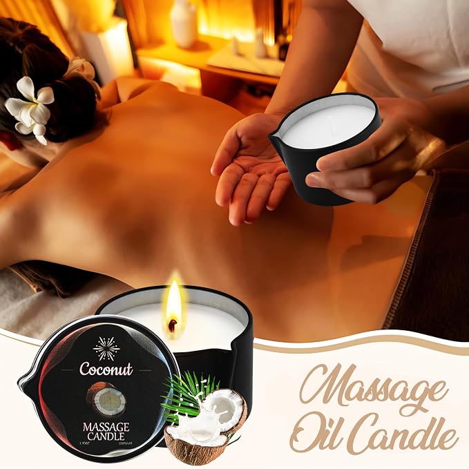 3 Pack Massage Oil Candles, Low Temp Soy Based Massage Candle Set, Assorted Scents for Massage Therapy, Relaxation & Home Spa Self Care