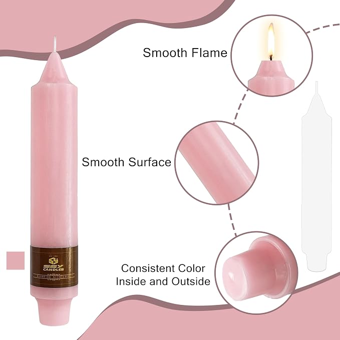 4 PCS Handmade Taper Candle Pink Small Candlesticks 7 inch Short Candlesticks for Dinner Household Wedding Party Home Décor