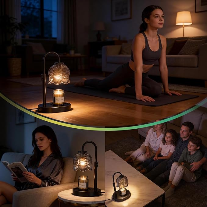 Candle Warmer Lamp with Adjustable Height - Flameless 4-Level Dimmable Wax Warmer, Timer Function & Stylish Design in Multiple Colors (Black07)
