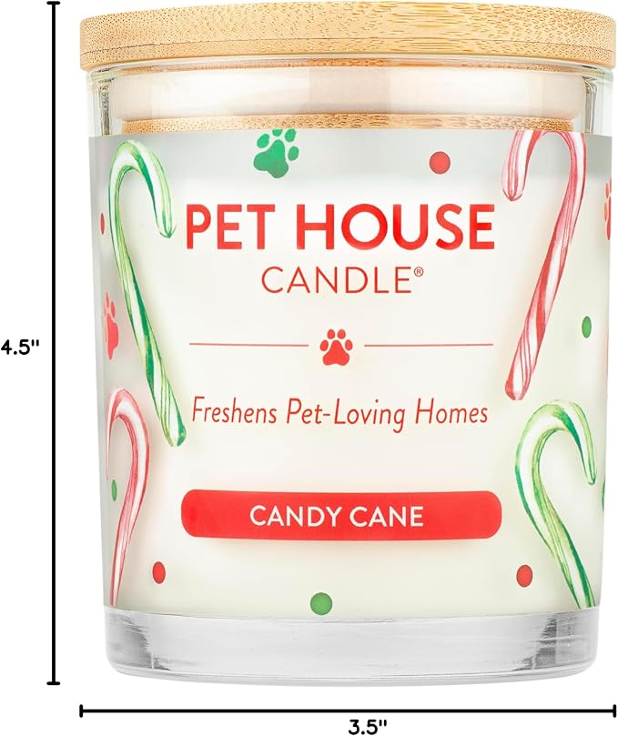 One Fur All Pet Candle 9 OZ Plant-Based Air Freshening Candle, Clean Burning and Long Lasting with a 60 Hour Burn Time - Candy Cane