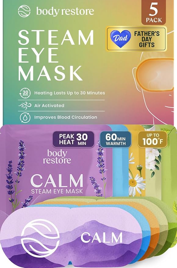 Body Restore Heated Eye Mask for Dry Eyes 5 Pack – Fathers Day Gift for Dad, Birthday Gifts for Women and Men, Self Heating Warm Compress, Relaxation – Variety
