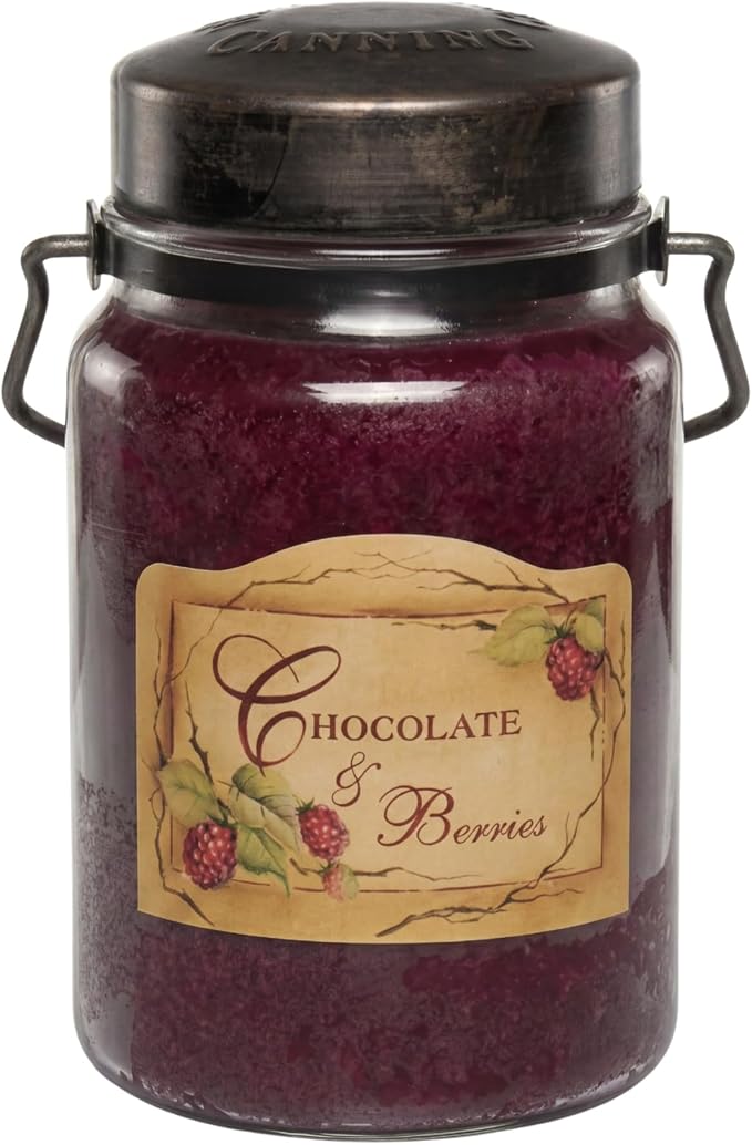 McCall’s Candles | Chocolate & Berries | 26 oz Scented Candle | USA-Poured | Vintage Rustic Jar with Carrying Handle | Raspberry & White Chocolate Fragrance