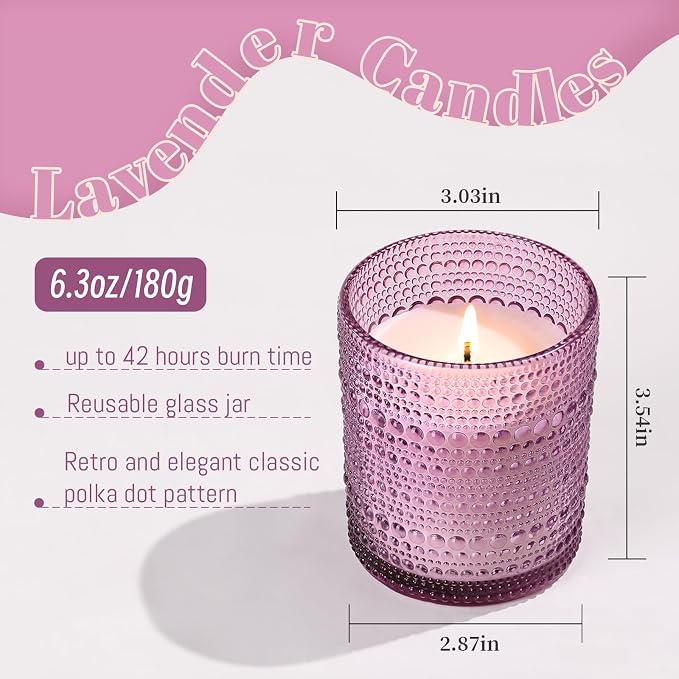 DARJEN Lavender Candles for Home- 6.3oz 42H Natural Soy Wax Aromatherapy Jar Candle with Strong Scent, Decorative Aesthetic Candles for Relax, Bedside, Laundry Room, Luxury Gift for Women