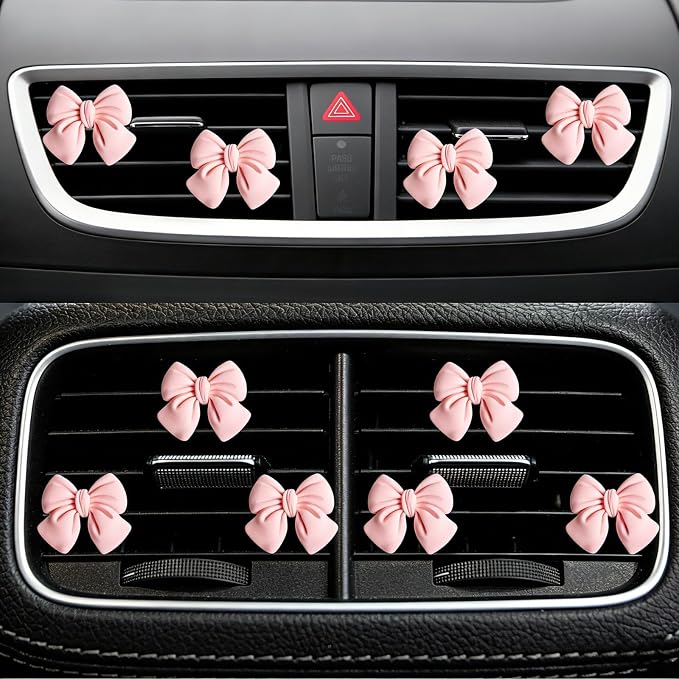 6 pcs Pink Bow Car Air Vent Clips Coquette Cute Girly Car Decor Accessories Interior Aesthetic Decorations Charm Stuff for Women Girl