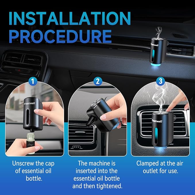 Featwell Car Air Freshener, Air Freshener Diffuser Three Adjustable Modes, Aromatherapy Machine Rechargeable (Black)