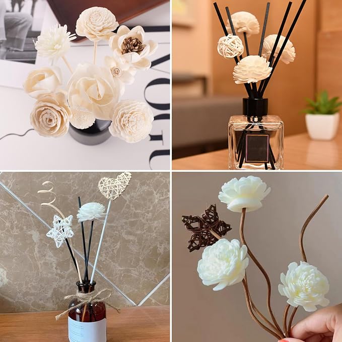 Reed Diffuser Sets, Natural Rattan Reed Fragrance Diffuser with Flower Replacement Refill Rattan Sticks for Home Decor Hotel Aromatherapy Spa - Set D
