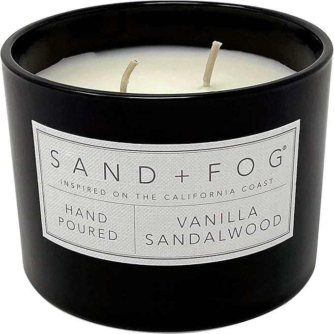 Sand + Fog Scented Candle - Vanilla Sandalwood – Additional Scents and Sizes – 100% Cotton Lead-Free Wick - Luxury Air Freshening Jar Candles - Perfect Home Decor – 12oz