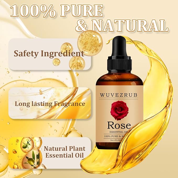 Rose Essential Oil 120ML - 100% Pure and Natural Oils for Aromatherapy Diffuser - 4 Fl Oz/Rose