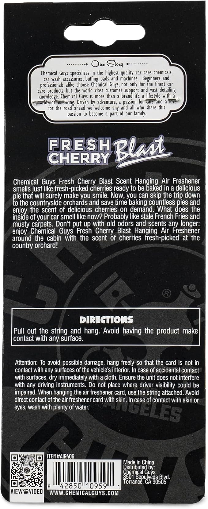 Chemical Guys Hanging Air Freshener, Fresh Cherry Scent 12 Pack, Great for Cars, Trucks, SUVs, RVs, Home, Garage, Workspace, Dorm Room & More (4 x 3 Packs) - AIR40604