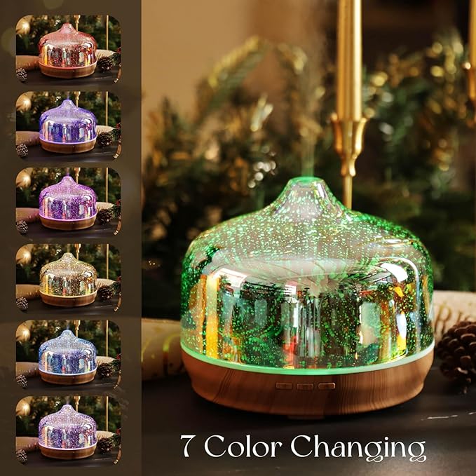 Porseme 500ml Glass Essential Oil Diffuser Aromatherapy Ultrasonic Cool Mist Humidifier 15-21 Running Hours Waterless Auto-Off Air Diffusers for Sleeping Yoga Working Spa(Silver)