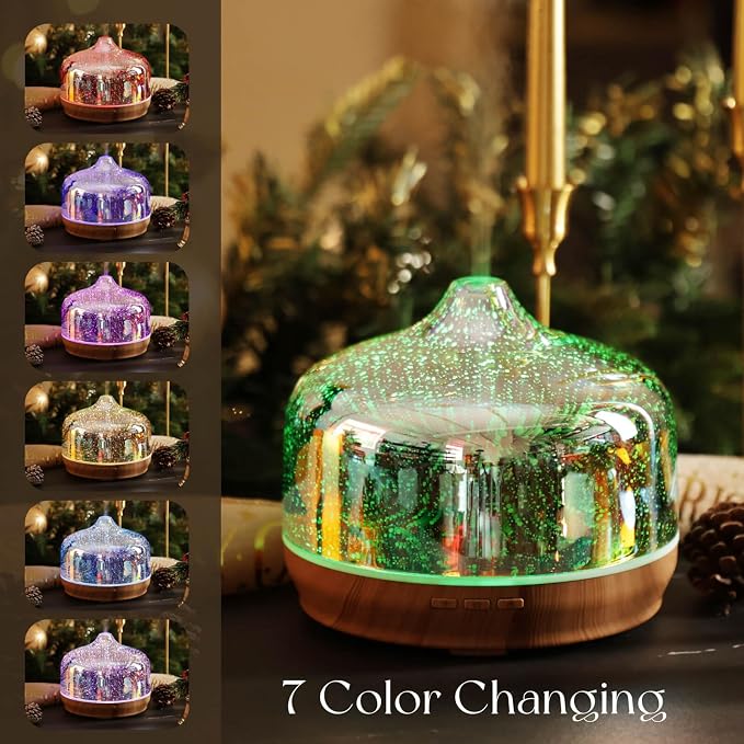 Porseme 500ml Glass Essential Oil Diffuser Aromatherapy Ultrasonic Cool Mist Humidifier 15-21 Running Hours Diffusers with Remote Control for Sleeping Yoga Working Spa(Silver