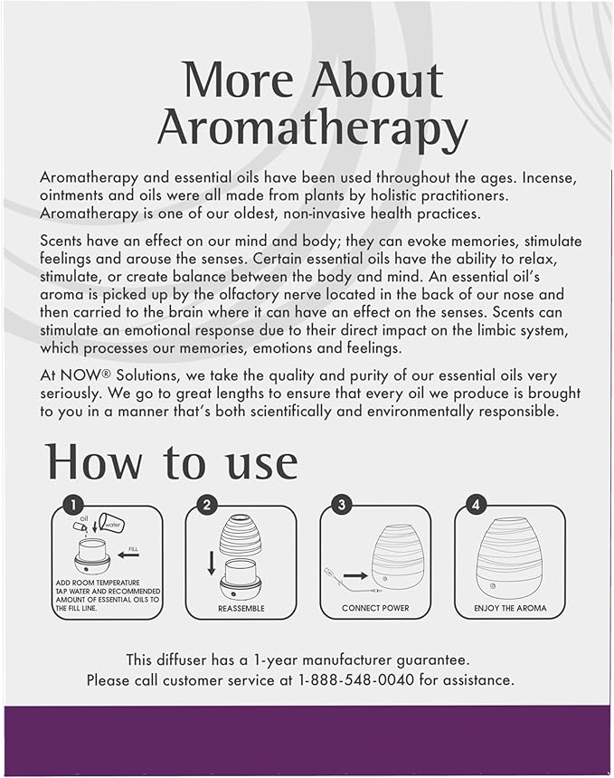 NOW Essential Oils, Ultrasonic USB Aromatherapy Oil Diffuser, Extremely Quiet, Heat Free, and Easy to Clean, Color Changing LED Diffuser
