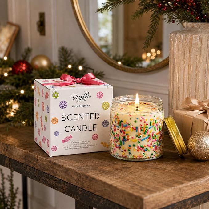 Viyffo Large 18oz Scented Candle – Vanilla & Pumpkin Spice, Holiday Non Toxic Soy Candle, 65H Long Lasting, Festive Colorful Jar, Luxury Home Fragrance, Elegant Room Decor & Family Gatherings Gift