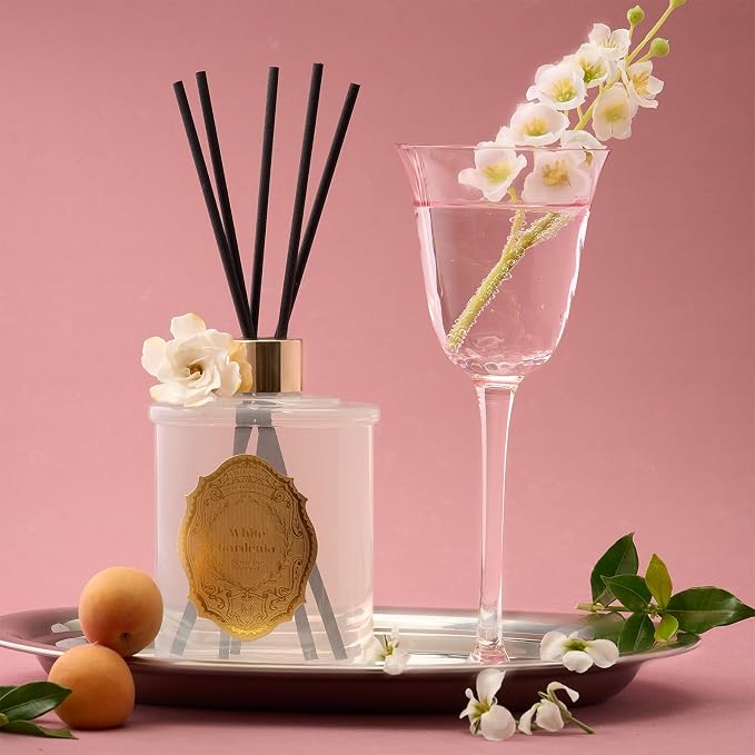M&SENSE 8.4 oz Large Reed Diffuser for Home | Gardenia Scent Oil Diffuser with Sticks | Bedroom Bathroom Living Room Decor