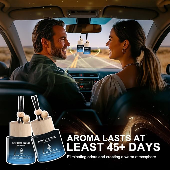 Car Air Freshener Hanging 2 Pack Car Air Fresheners Diffuser - Saffron Amber Fragrance Oil Air Diffuser for Car, 45+ days Long Lasting Fragrance, Two 0.27 FL OZ/8ML Made in USA Car Air Fresheners