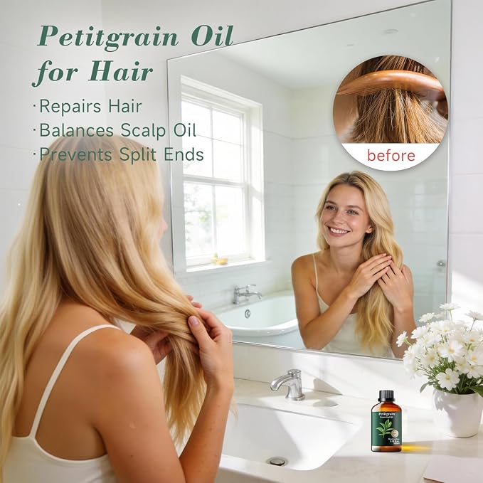 Petitgrain Essential Oil, Pure Mumianhua Natural Citrus‑Woody Aroma for Bedtime Serenity & Pillow Mist, Evening Wind‑Down, Diffuser, Skin, Hair, Candle Making – 3.38 Fl Oz