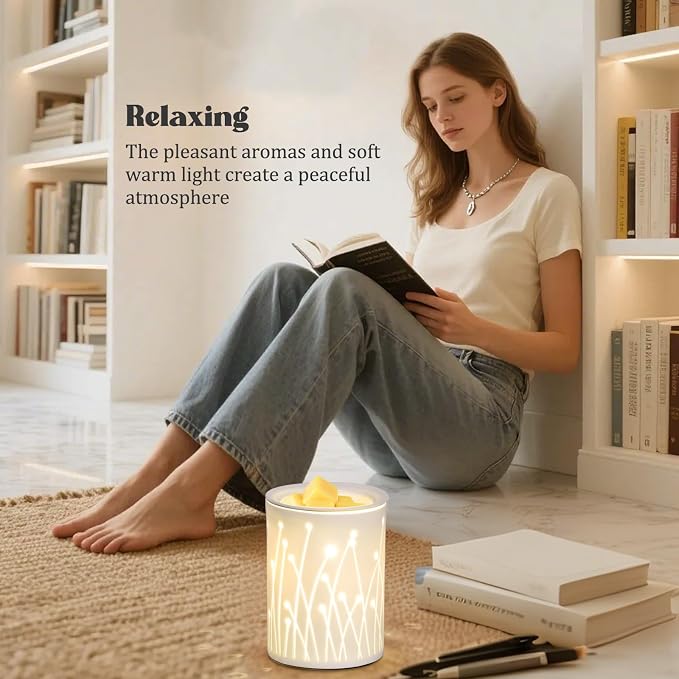 Ceramic Essential Oil Burner Aromatherapy, 3-in-1 Candle Wax Melt Warmer, Fragrance Melter White for Home Office Bedroom Aromatherapy Gift Decor, Flygrass