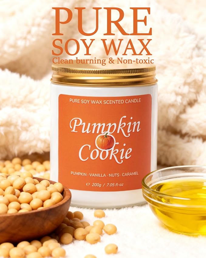 Fall Scented Candle for Home, Pumpkin Cookie 7.05 oz 40 Hour Burn Time, Long Lasting Soy Jar Candle, Gifts for Christmas, Halloween, Mother's Day, Inspirational Gifts for Women, Aromatherapy
