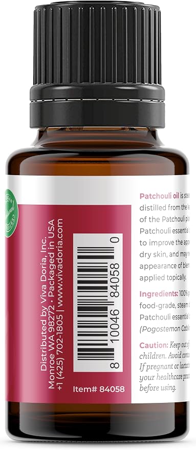 Viva Doria Patchouli Essential Oil, 100% Pure, Natural Essential Oil, Undiluted, for Aromatherapy | Food Grade, 15 mL (0.5 Fluid Ounce)