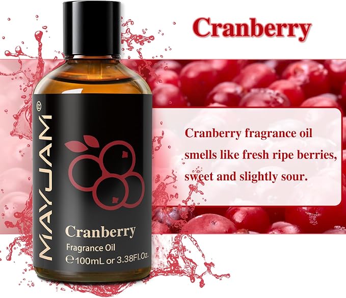 MAYJAM 100ML/3.38FL.OZ Cranberry Fragrance Oils with Glass Dropper, Essential Oils for Diffusers, Long Lasting Scented Oils for Soap Candle Making