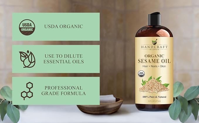 Handcraft Blends Organic Sesame Oil - 16 Fl Oz - 100% Pure and Natural - Premium Grade Carrier Oil for Skin and Hair - Hair and Body - Massage - Expeller-Pressed and Hexane-Free