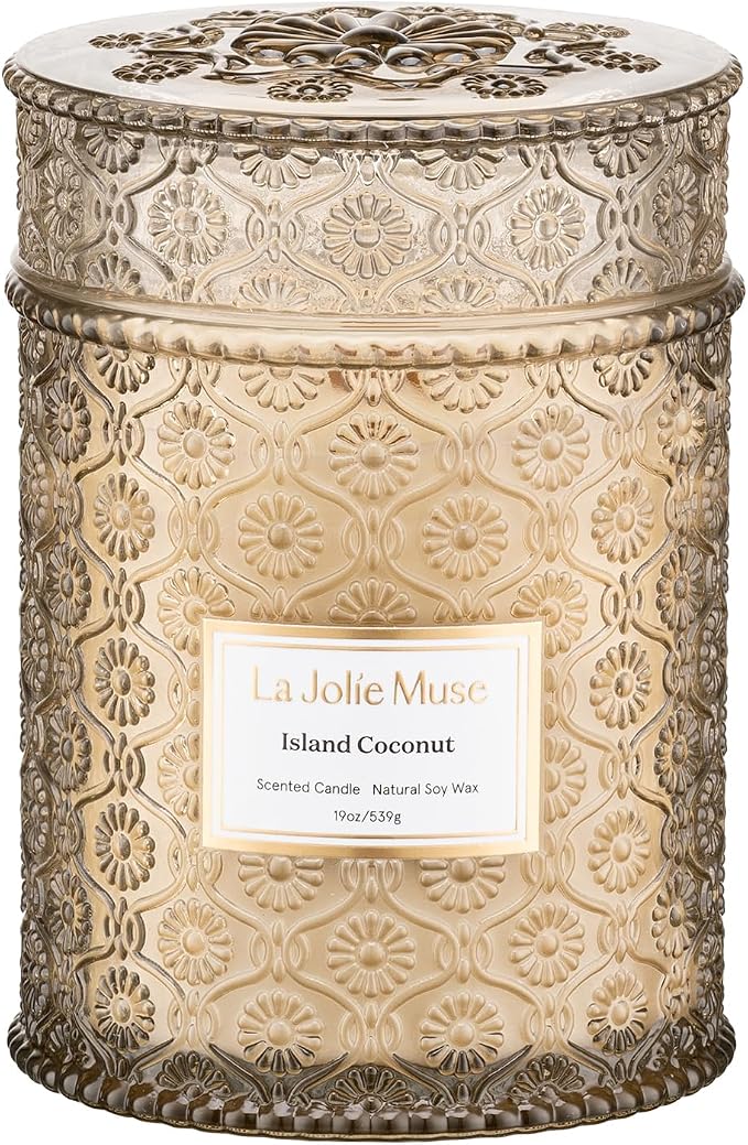 LA JOLIE MUSE Island Coconut Vanilla Scented Candles for Home,19 oz Soy Wax | Large Jar Luxury Candles, Clean Non Toxic, Gift for Women & Men, Decorative Gourmand Summer Candle, Tropical Candle,Wood Wick