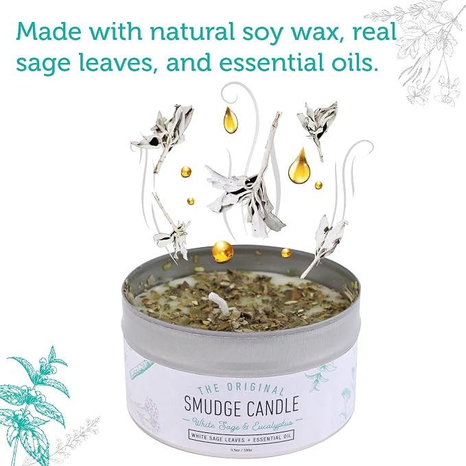 SOUL STICKS Smudge Candle for Cleansing House, Meditation, Chakra Healing, Aromatherapy | 3.5 Ounce Smudge Candle for Spiritual Cleansing (White Sage & Eucalyptus)