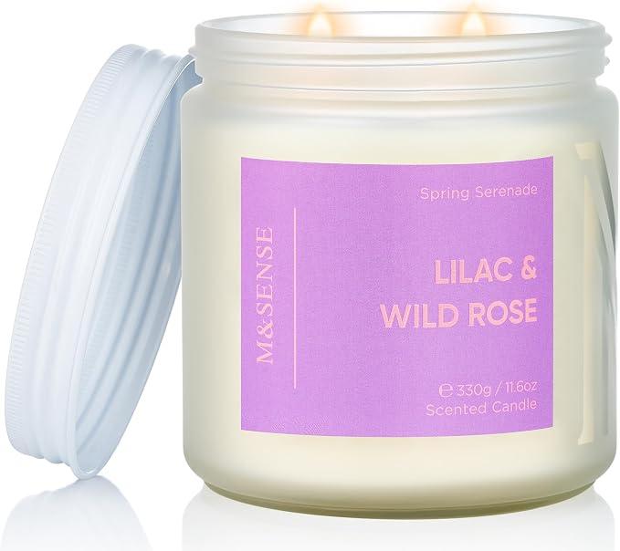 M&SENSE Lilac Wild Rose Scented Candle, 11.6oz 70-Hour Burn, 2-Wick Non-Toxic Natural Soy, Aromatherapy for Home, Gift for Women & Mom for Easter & Spring Refresh