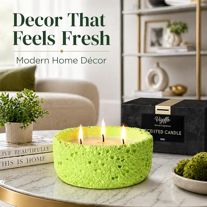 Viyffo 20oz Large Scented Candle - Sage & Bergamot, 3 Wick Non Toxic Soy Candles for Women & Men, Matte Green Ceramic Jar, Luxury Home Fragrance, Elegant Room Decor & Premium Gift