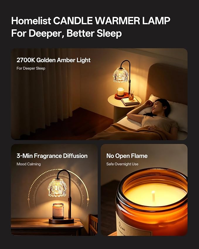 Homelist Candle Warmer Lamp with Timer Dimmer, Electric Wax Melter Warmer for Women/Sister/Mom, Flower Candle Warmer Adjustable with 2 Gu10 Bulbs, Gifts for Birthday/Mother Day, Home Decor