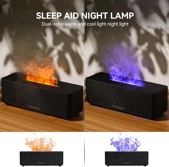 Essential Oil Diffuser and Humidifier with Flickering Flame Light, 10oz,Ultrasonic, Quiet, Auto Shut Off for Bedroom, Office, Yoga