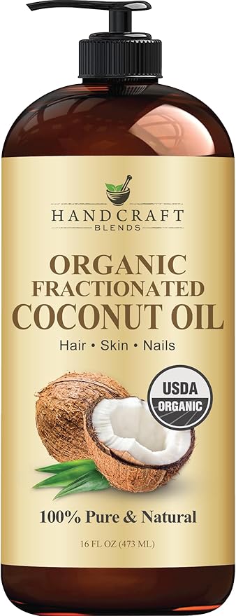 Handcraft Blends Organic Fractionated Coconut Oil | 100% Pure and Natural | Bath & Body Oil | Premium Grade Carrier Oil | Skin | Hair | Body | Massage | Hexane-Free | 16 Fl Oz