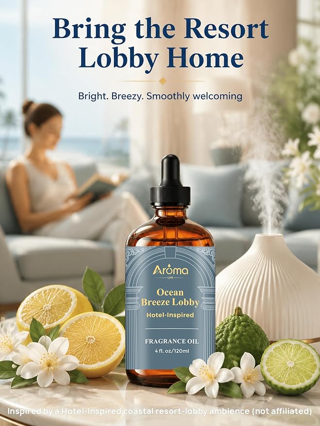 Ocean Breeze Lobby Fragrance Oil, Hotel-Inspired Coastal Resort Scent, Diffuser Oil for Home Diffusers and Crafting