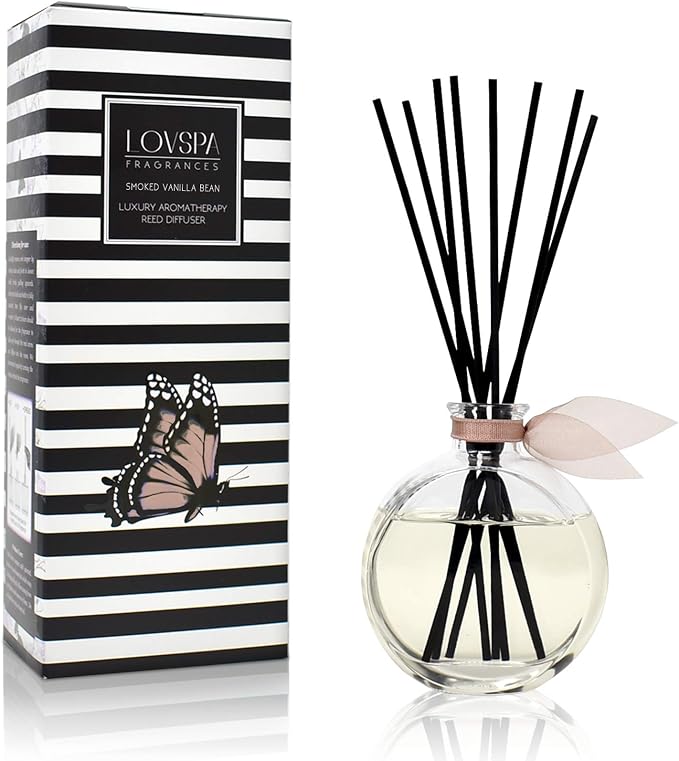 Reed Diffuser Set, Smoked Vanilla Scented Oil Diffuser with Sticks, Home Fragrance Accessories for Bathroom Shelf Decor, Aroma Diffusers for Home or Office Fall Decor, USA Made