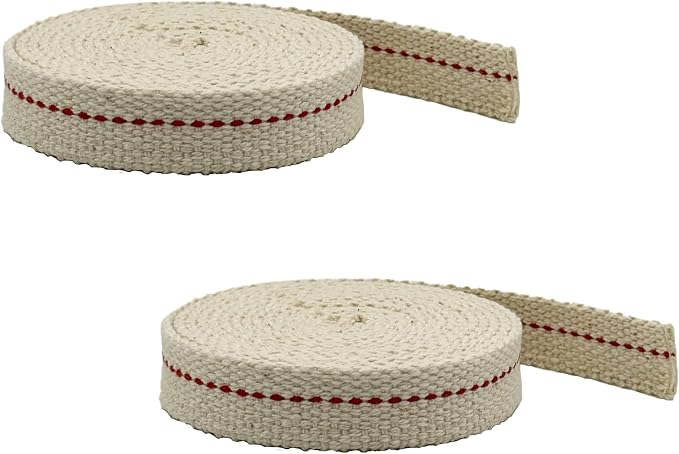Light of Mine - 5/8" Inch 6' Foot, 100% Cotton Flat Wick - 2 Pack, for Paraffin Oil, Kerosene Based Lanterns, and Oil Lamps with Genuine Red Stitch (5/8" - 6' Roll, 2 Pack)