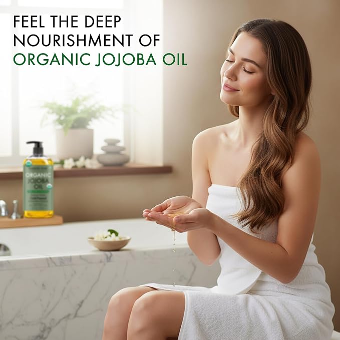 Majestic Pure Oil - 100% Pure and Natural- Cold Pressed & Hexane Free Natural Hair Growth Oil for Eyelashes, Eyebrows, Skin, Body, Face, Nails & Scalp - USDA Organic Jojoba Oil 8 Fl Oz