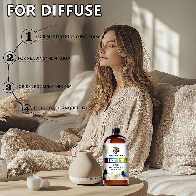 Jasmine Essential Oil, Jasmine Oils, for Diffuser, Humidifier, DIY Candles, Soap, Bedroom, Gift, Essential Oil, GV77ZF Jasmine Fragrance Oil - 8 fl oz (240 ml)