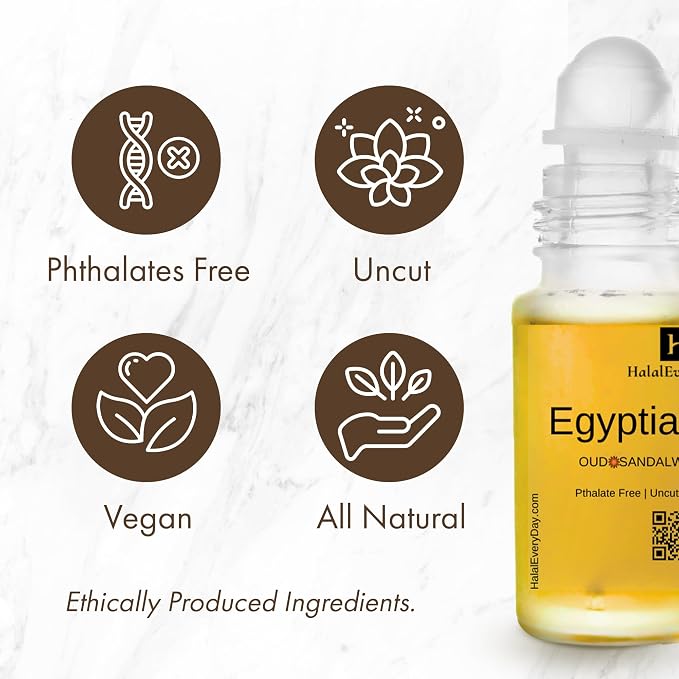 Egyptian Musk Body Oil – 1 oz Glass Roll-On Bottle | Alcohol-Free & DPG-Free Perfume Oil for Body, Hair & Skin by Halal Everyday